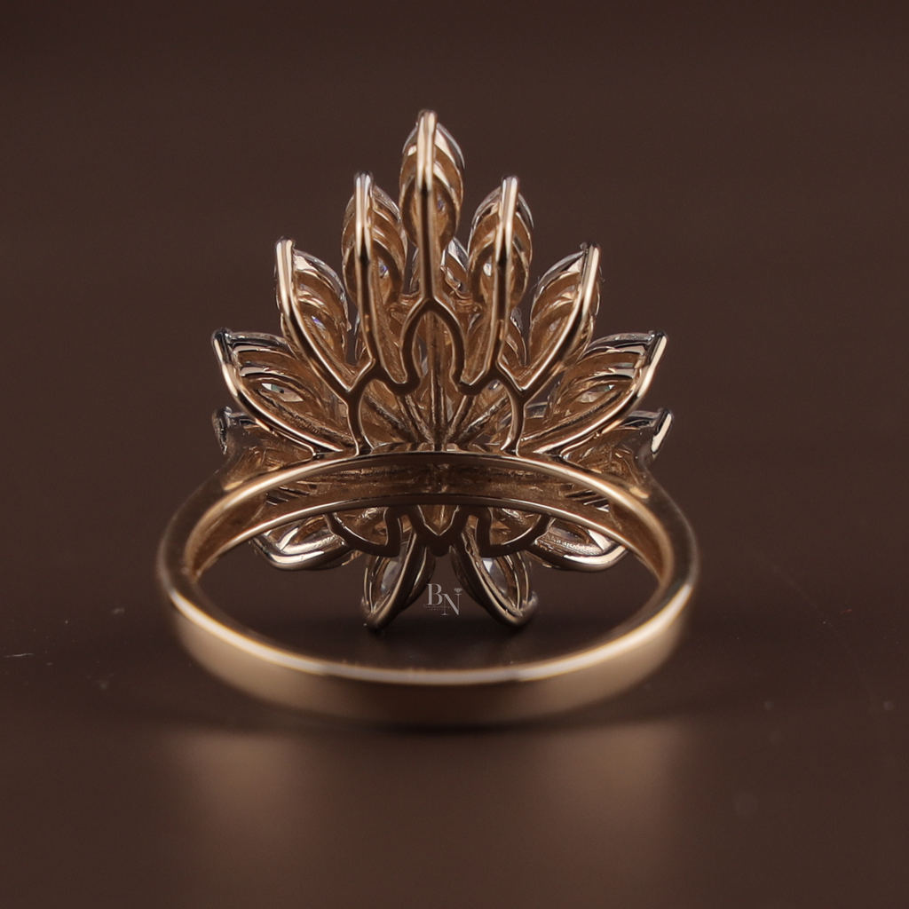 2ctw Marquise Lab Grown Diamond Statement Ring | 14K Yellow Gold Cluster Ring | Unique Sunburst Bridal Band | IGI Certified Lab Diamond |