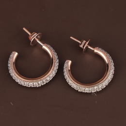 Lab Grown Diamond Hoop Earrings | Micro Pavé C-Hoops 14K Rose Gold