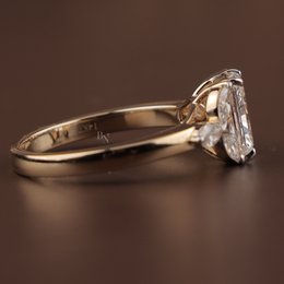 Radiant Cut Lab Grown Diamond Engagement Ring | Leaf Marquise Accents Three Stone 14K Gold
