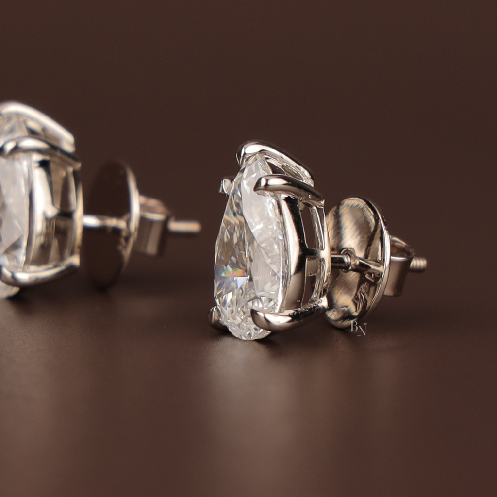 Pear Lab Grown Diamond Stud Earrings | 14K White Gold Solitaire | IGI Certified Pear Cut Diamonds | Minimalist Fine Bridal Jewelry Gift