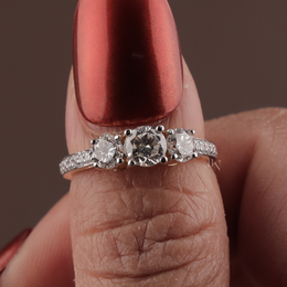 1.25ctw Round Lab Grown Diamond Three Stone Engagement Ring | Pavé Trilogy Band 14K Yellow Gold