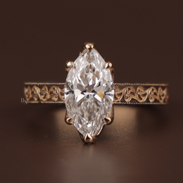2ct Marquise Lab Grown Diamond Engagement Ring | Vintage Deco Filigree Hidden Halo 14K Rose Gold