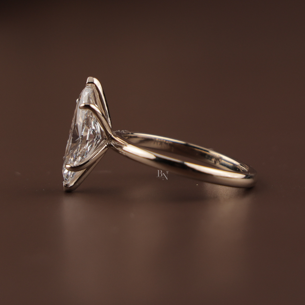 2 Carat Marquise Lab Diamond Bridal Set | Modern Wedding Set with Matte Gold Flush Set Band | Yellow Gold | IGI Certified Lab Diamond