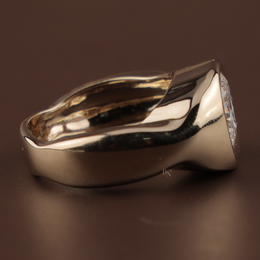3ct Elongated Cushion Lab Grown Diamond Engagement Ring | Sculptural Bezel Organic Wave 14K Yellow Gold