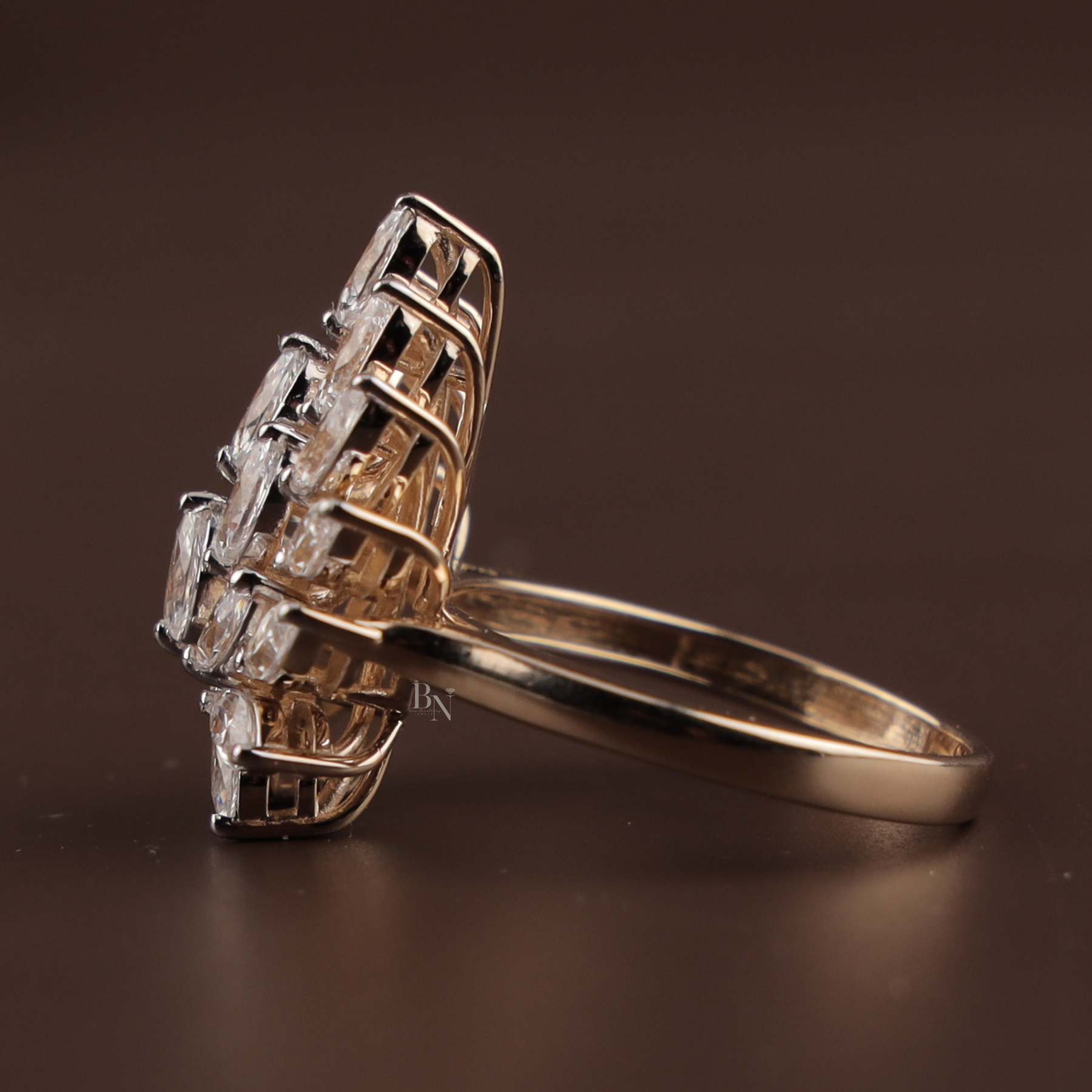 2ctw Marquise Lab Grown Diamond Statement Ring | Sunburst Cluster Band 14K Yellow Gold