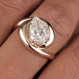 3ct Pear Cut Lab Grown Diamond Engagement Ring | Unique Swirl Bypass Solitaire 14K Gold
