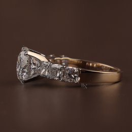 3ct Round Lab Grown Diamond Engagement Ring | NSEW Compass Prong Princess Cut Accents 14K Gold