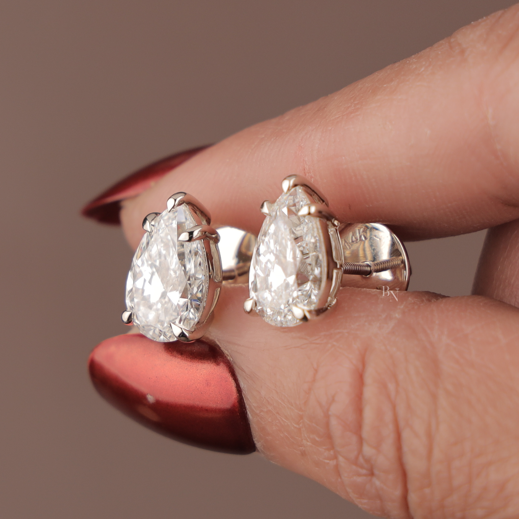 Pear Lab Grown Diamond Stud Earrings | Minimalist Solitaire 14K White Gold