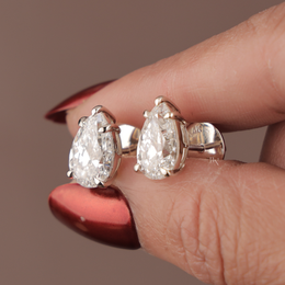 Pear Lab Grown Diamond Stud Earrings | Minimalist Solitaire 14K White Gold