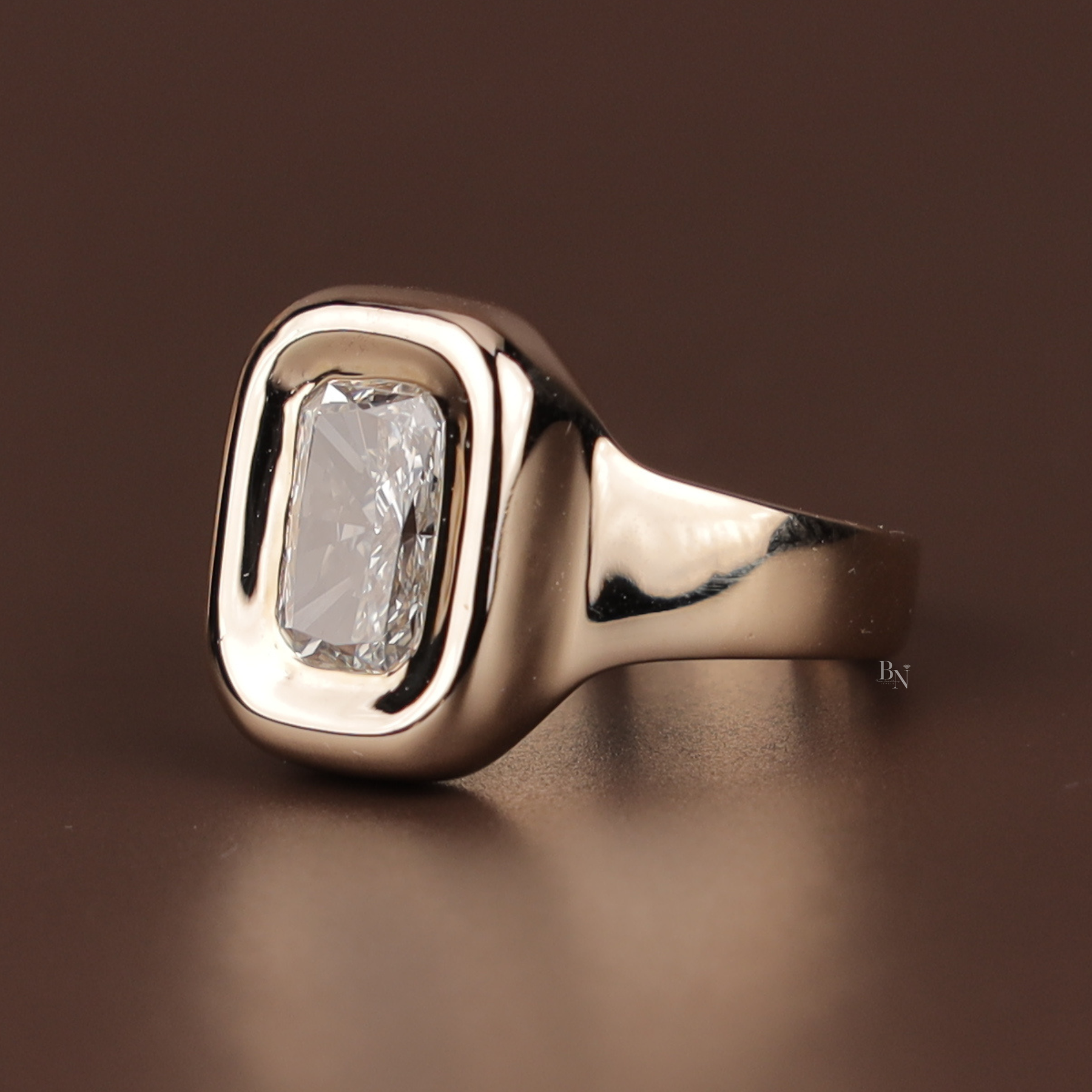 2ct Radiant Cut Lab Grown Diamond Engagement Ring | Bezel Set Signet 14K Yellow Gold