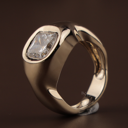 3ct Elongated Cushion Lab Grown Diamond Engagement Ring | Sculptural Bezel Organic Wave 14K Yellow Gold