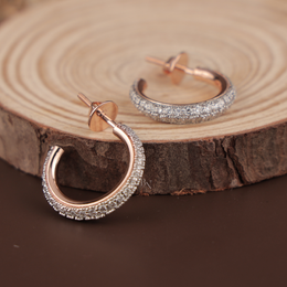 Lab Grown Diamond Hoop Earrings | Micro Pavé C-Hoops 14K Rose Gold