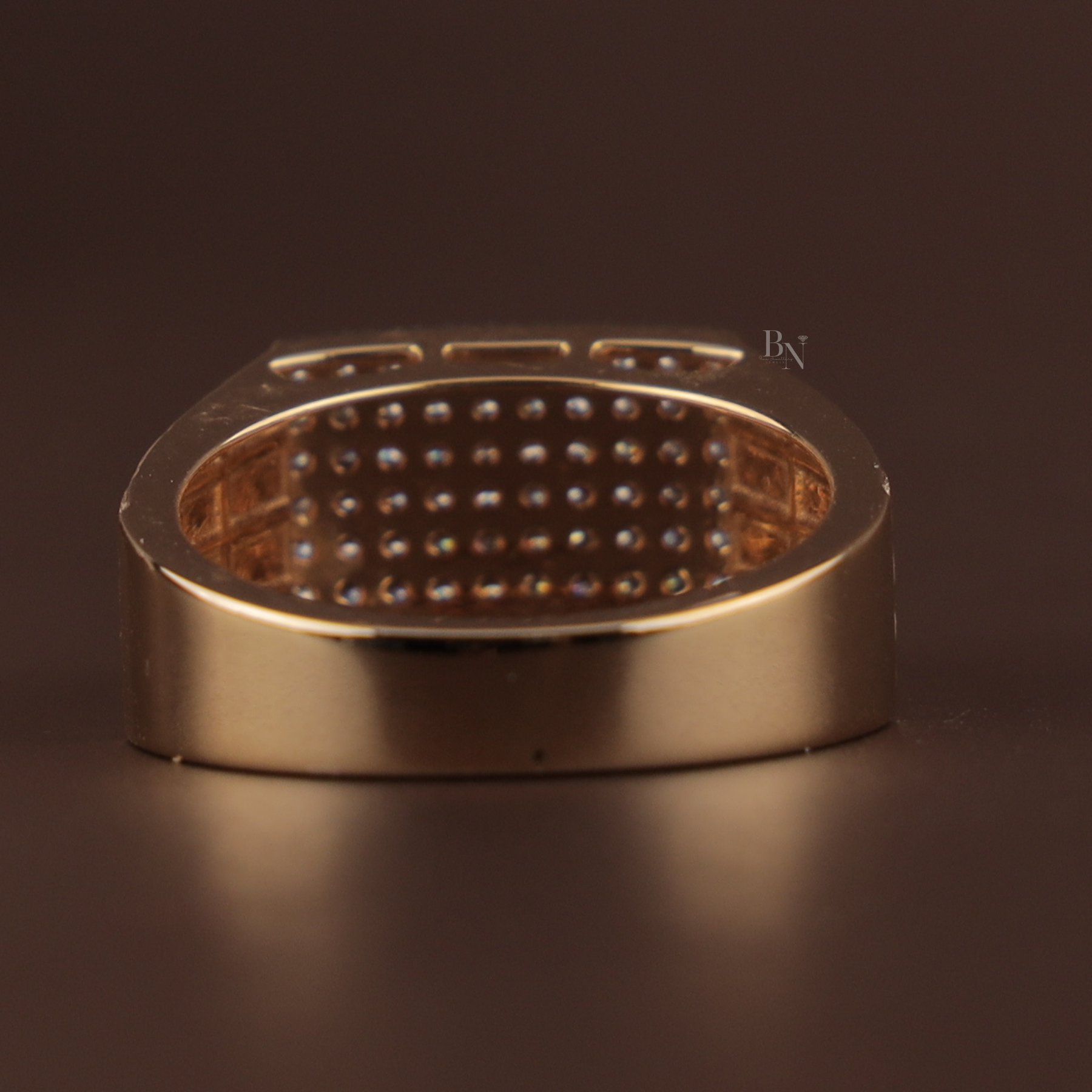 1ct Men's Lab Grown Diamond Signet Ring | Pavé Brick Grid Band 14K Yellow Gold
