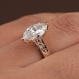 2ct Marquise Lab Grown Diamond Engagement Ring | Vintage Deco Filigree Hidden Halo 14K Rose Gold