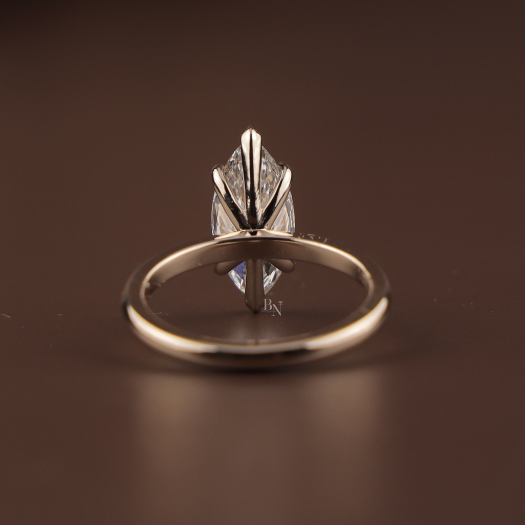 2 Carat Marquise Lab Diamond Bridal Set | Modern Wedding Set with Matte Gold Flush Set Band | Yellow Gold | IGI Certified Lab Diamond