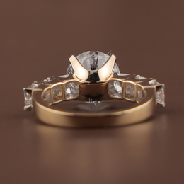 3ct Round Lab Grown Diamond Engagement Ring | NSEW Compass Prong Princess Cut Accents 14K Gold
