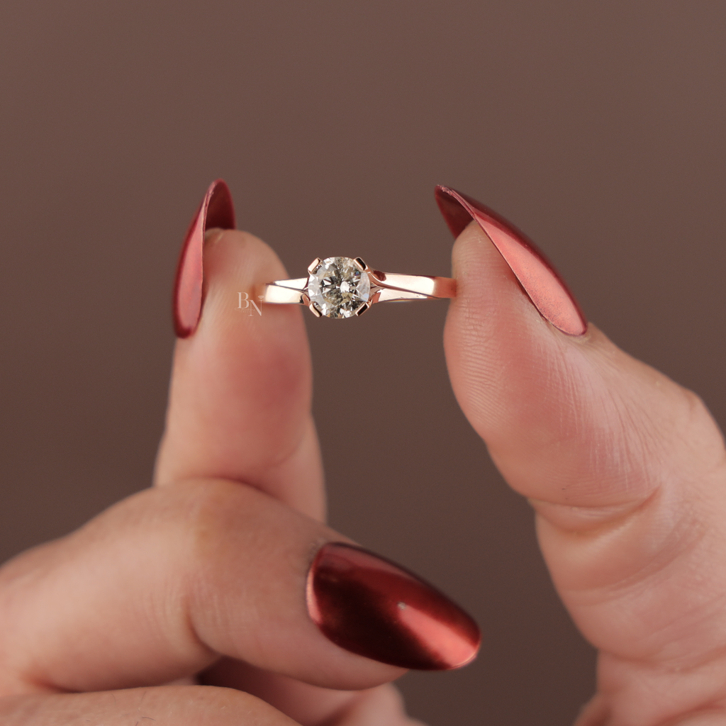Round Brilliant Cut Lab Grown Diamond Engagement Ring | Bypass Solitaire Setting | 14K Yellow Gold | IGI Certified | Minimalist Bridal Ring