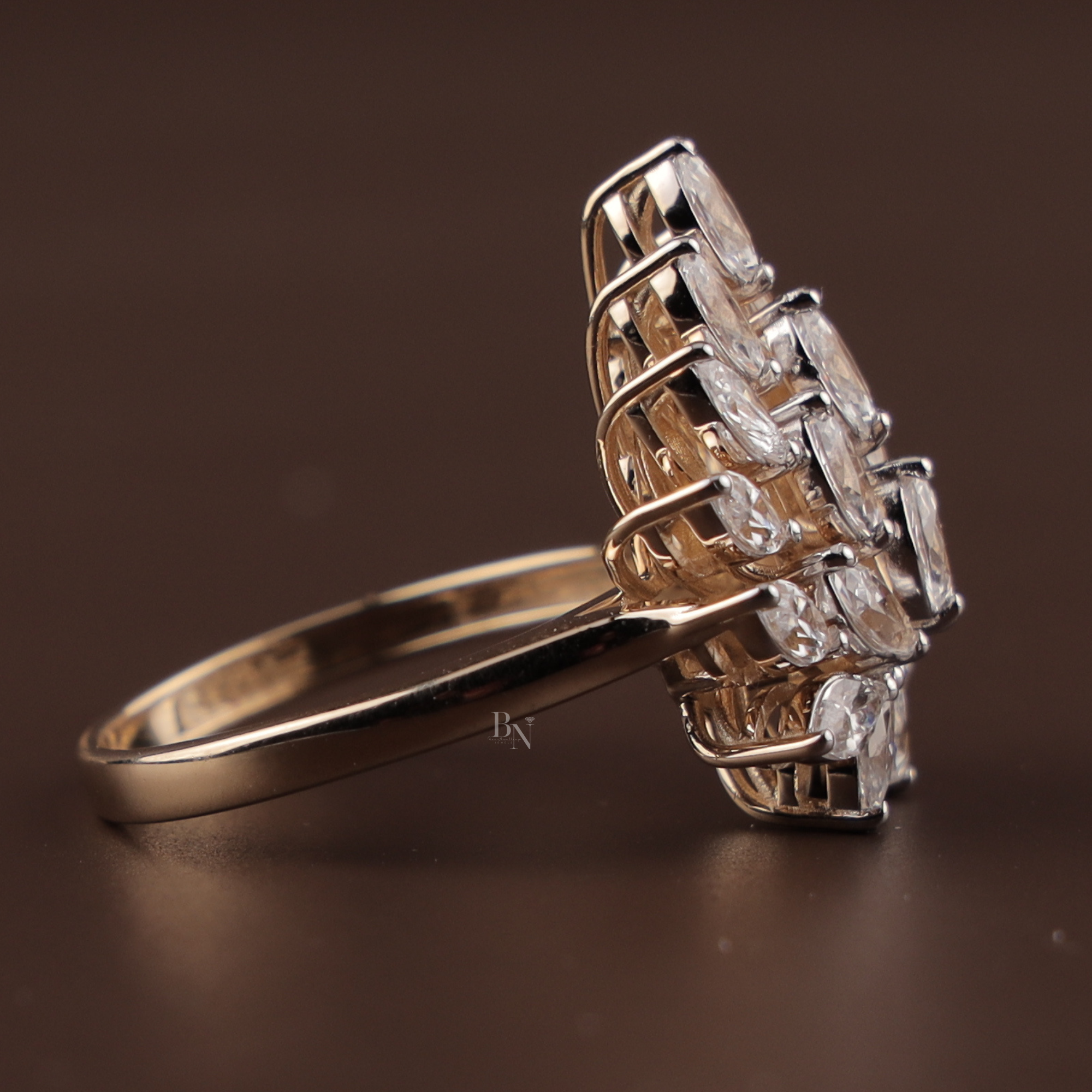 2ctw Marquise Lab Grown Diamond Statement Ring | 14K Yellow Gold Cluster Ring | Unique Sunburst Bridal Band | IGI Certified Lab Diamond |