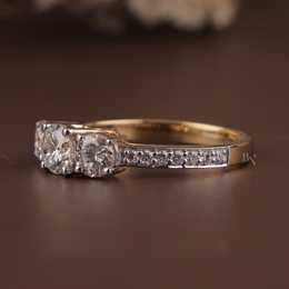 1.25ctw Round Lab Grown Diamond Three Stone Engagement Ring | Pavé Trilogy Band 14K Yellow Gold