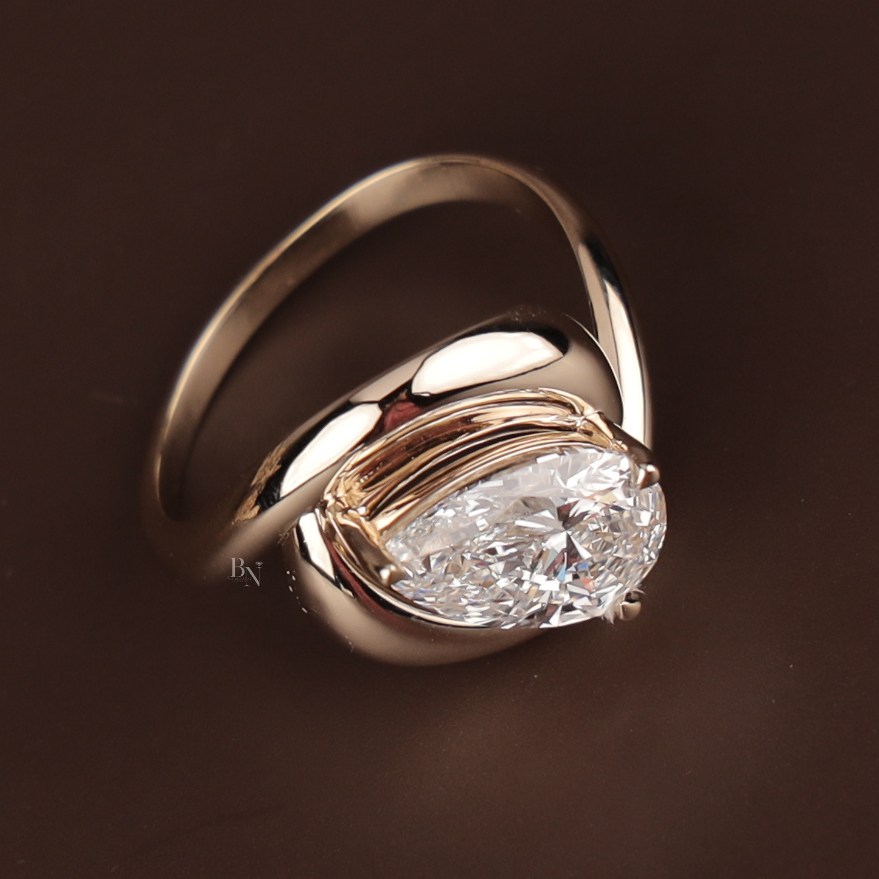 3ct Pear Cut Lab Grown Diamond Engagement Ring | Unique Swirl Bypass Solitaire 14K Gold
