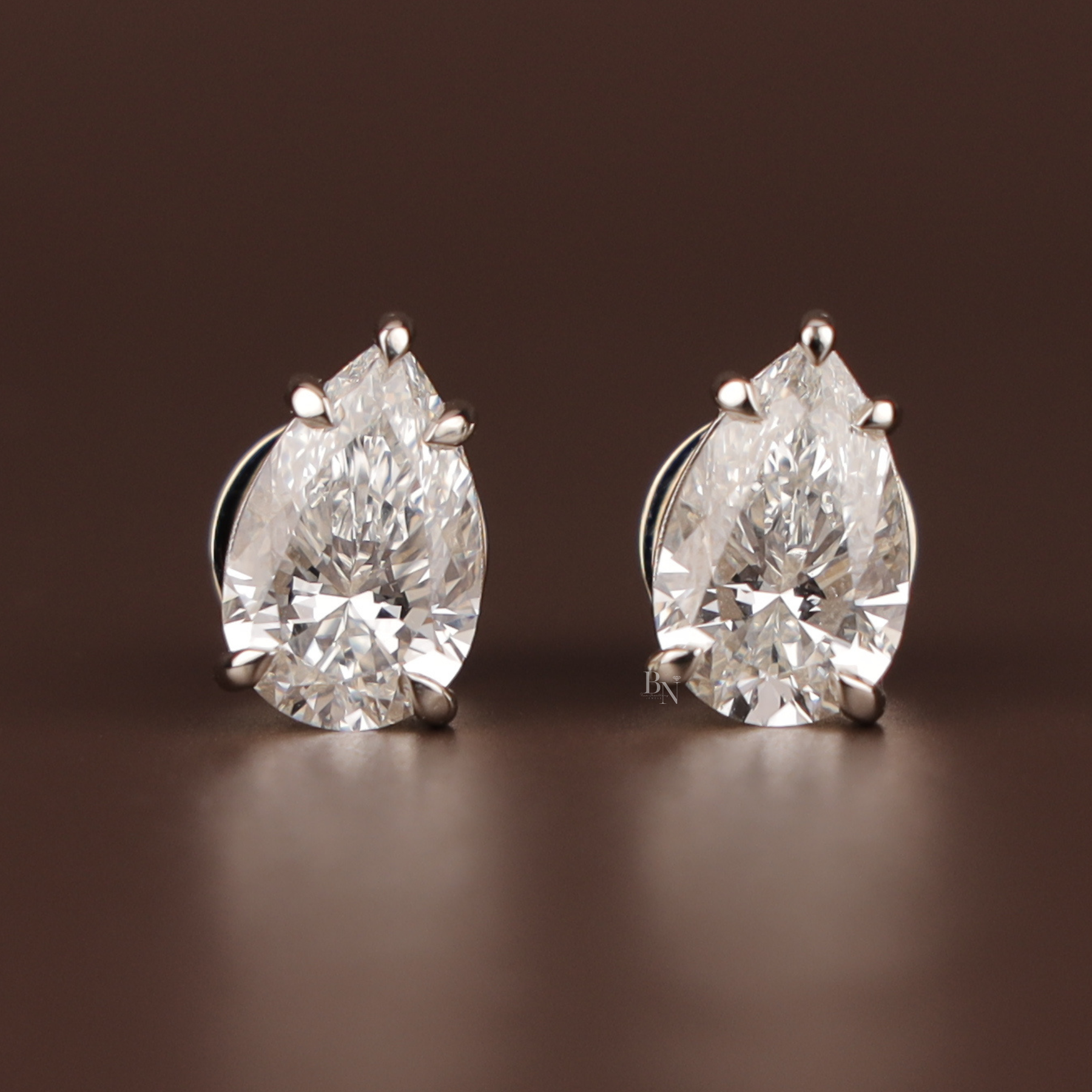 Pear Lab Grown Diamond Stud Earrings | Minimalist Solitaire 14K White Gold
