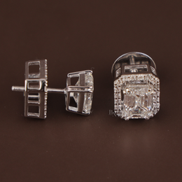 3ct Emerald Cut Lab Grown Diamond Stud Earrings | 2-in-1 Convertible Halo 14K White Gold