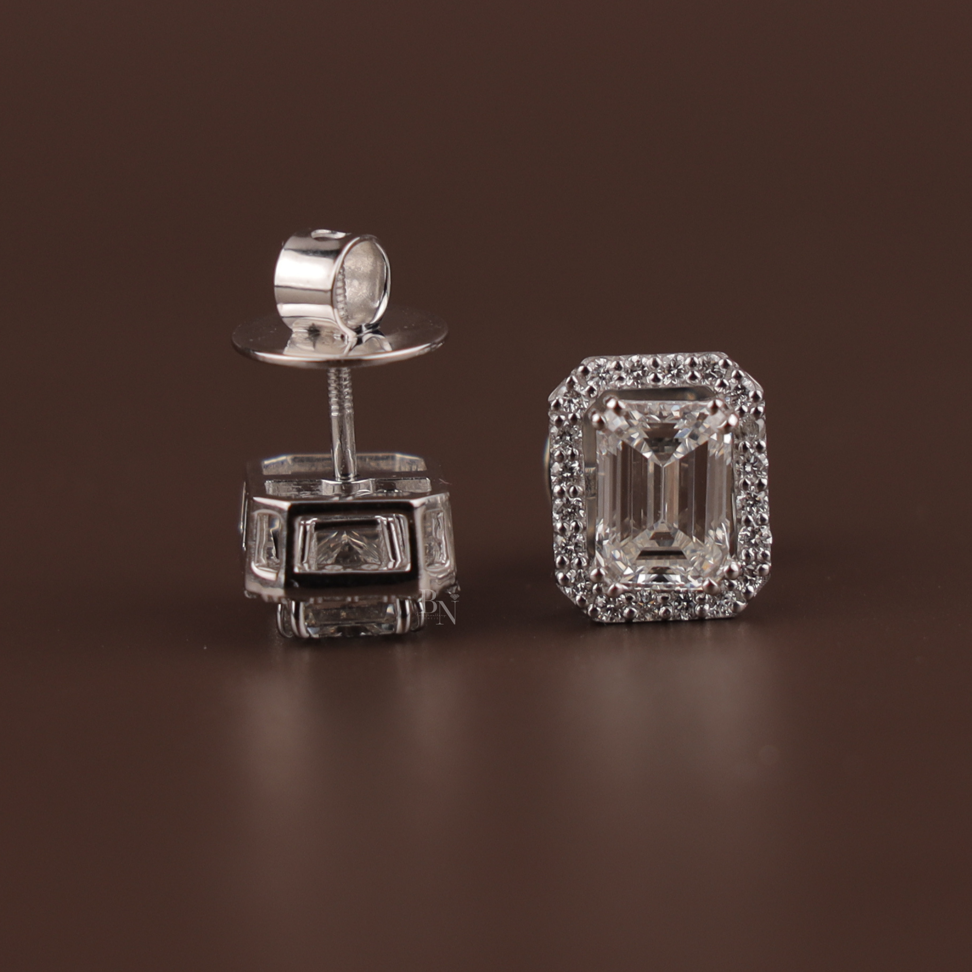 3 carat Emerald Cut Lab Grown Diamond Studs | 2-in-1 Convertible Halo Earrings | 14K White Gold | IGI Certified  | Screw Back Jewelry