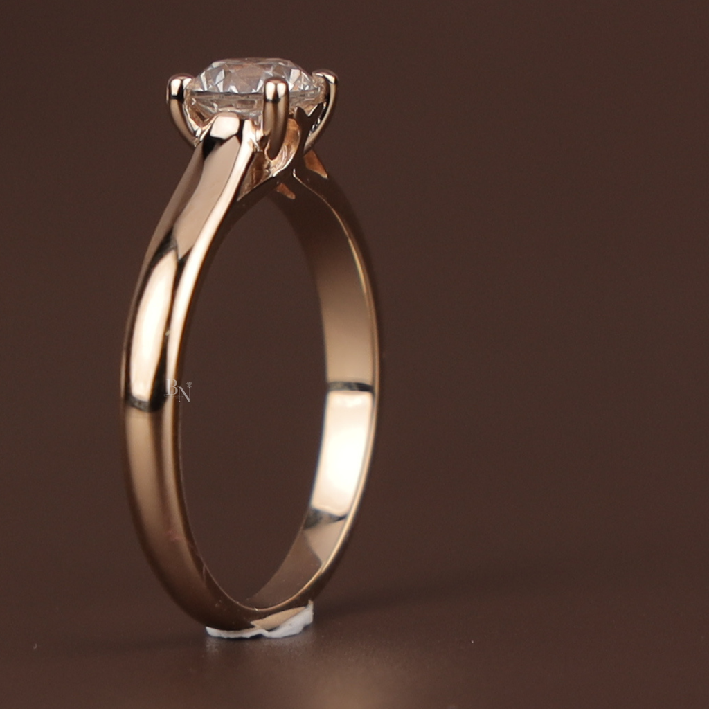 Round Brilliant Cut Lab Grown Diamond Engagement Ring | Hidden Halo Pave Band | 14K Gold Solitaire | IGI Certified Jewelry | Bridal Ring