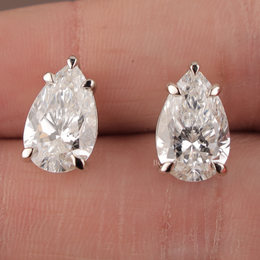 Pear Lab Grown Diamond Stud Earrings | Minimalist Solitaire 14K White Gold