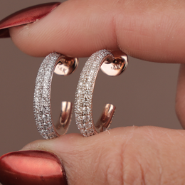Lab Grown Diamond Hoop Earrings | Micro Pavé C-Hoops 14K Rose Gold