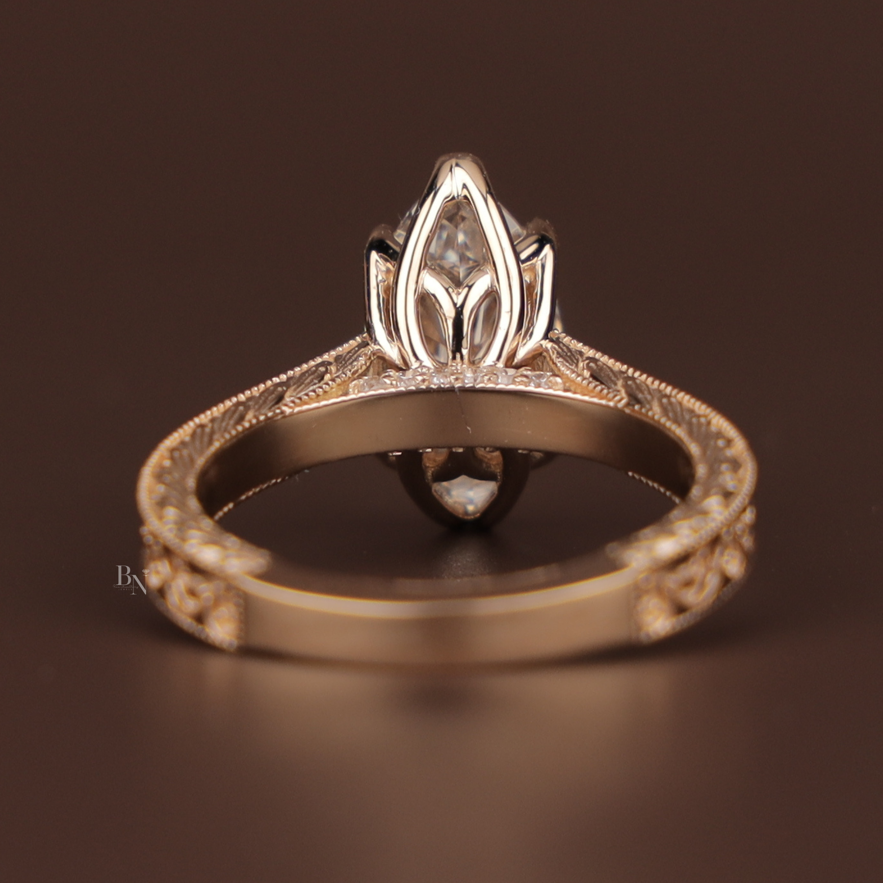 2ct Marquise Lab Grown Diamond Engagement Ring | Vintage Deco Filigree Hidden Halo 14K Rose Gold