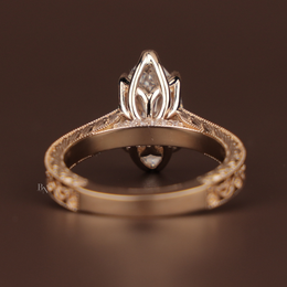 2ct Marquise Lab Grown Diamond Engagement Ring | Vintage Deco Filigree Hidden Halo 14K Rose Gold