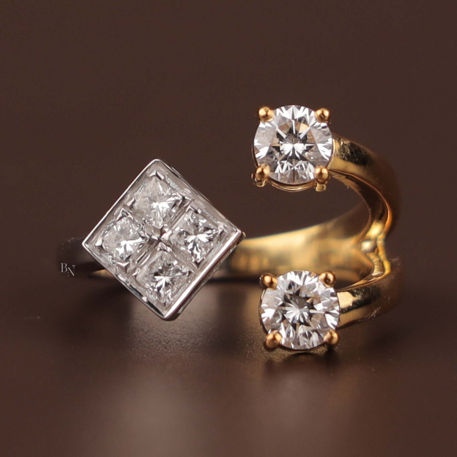Toi et Moi Lab Grown Diamond Ring | Princess Round Brilliant Bypass 14K Two Tone Gold