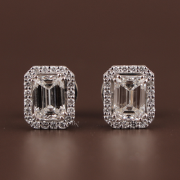3ct Emerald Cut Lab Grown Diamond Stud Earrings | 2-in-1 Convertible Halo 14K White Gold