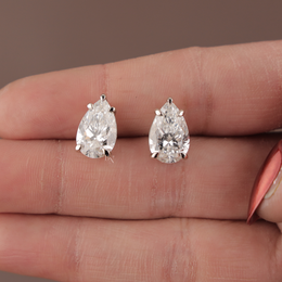 Pear Lab Grown Diamond Stud Earrings | Minimalist Solitaire 14K White Gold