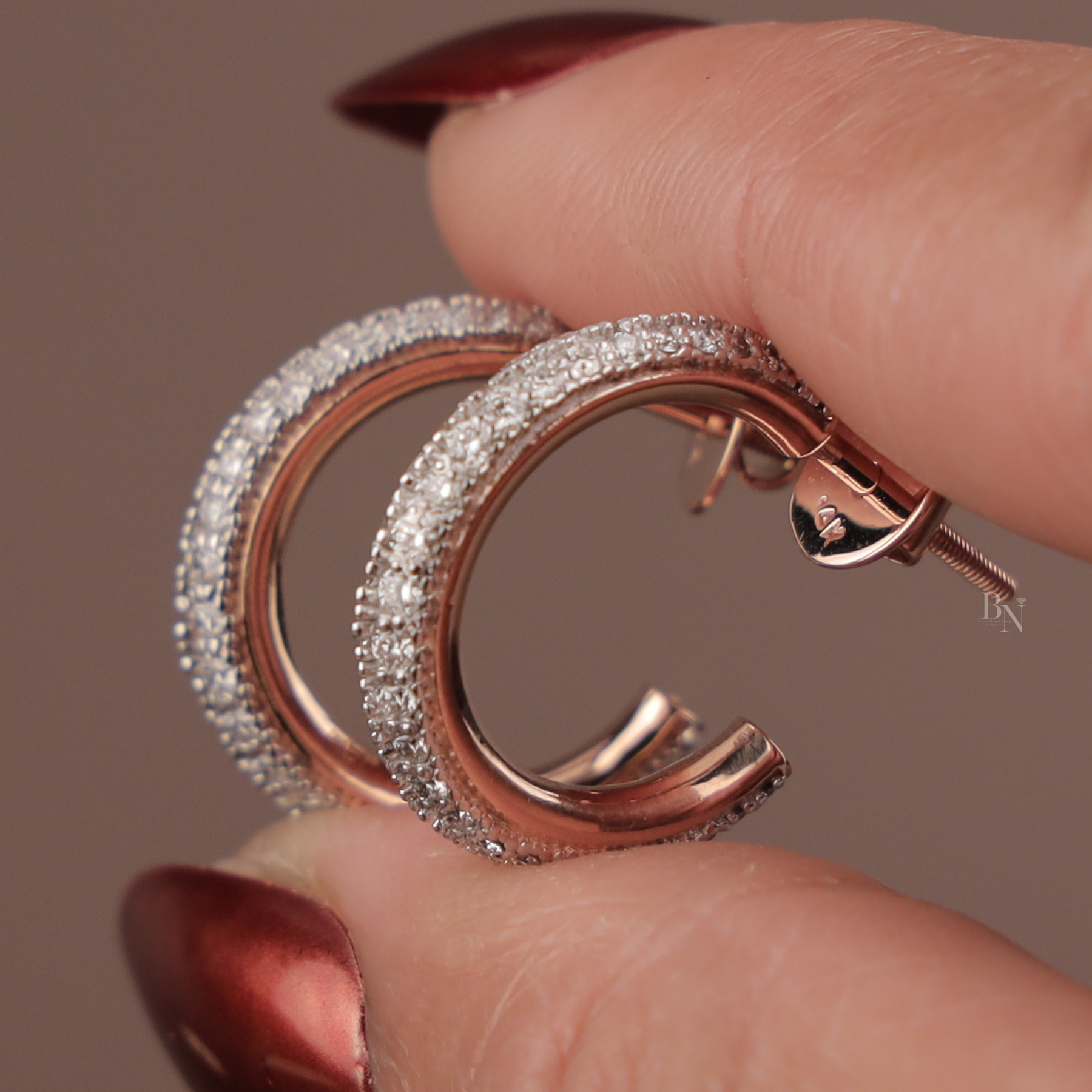 Lab Grown Diamond Hoop Earrings | Micro Pavé C-Hoops 14K Rose Gold