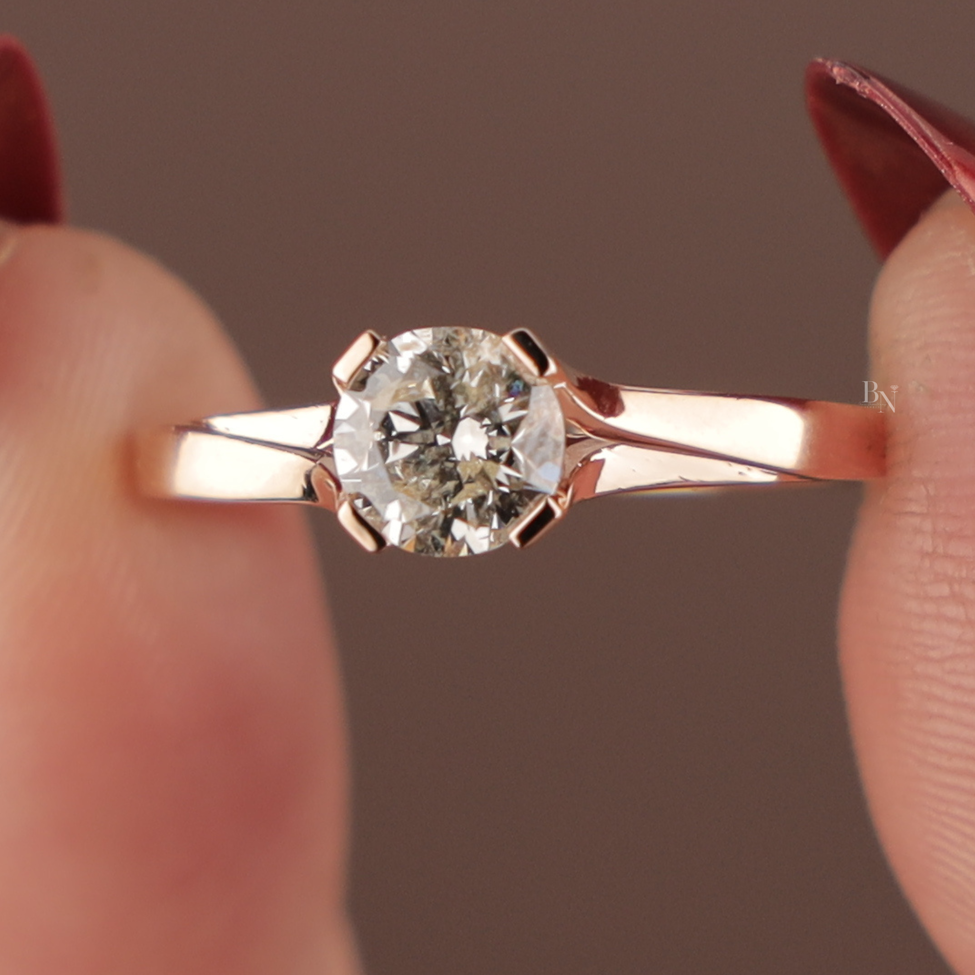 Round Brilliant Cut Lab Grown Diamond Engagement Ring | Bypass Solitaire Setting | 14K Yellow Gold | IGI Certified | Minimalist Bridal Ring
