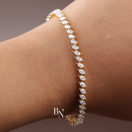 Marquise Cut Lab Grown Diamond Tennis Bracelet, 2.60 CTW Diagonal Slant Diamond Chain, Yellow Gold Fine Jewelry