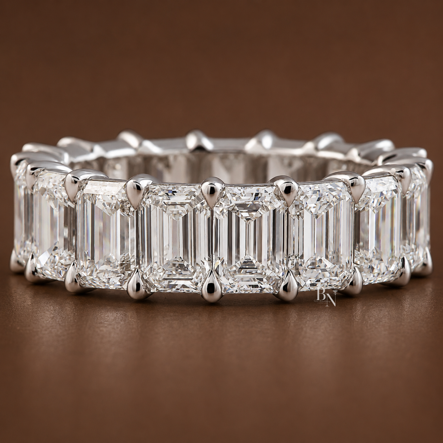 8CT Emerald Cut Eternity Band, Lab Grown Diamond Wedding Ring, Low Profile Closed Basket Anniversary Band