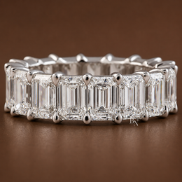 8CT Emerald Cut Eternity Band, Lab Grown Diamond Wedding Ring, Low Profile Closed Basket Anniversary Band