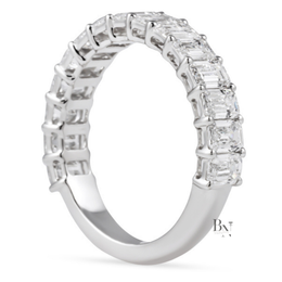 2CTW Emerald Cut Lab Diamond Wedding Band, 3/4 Eternity Airline Basket Ring, 4.1mm Anniversary Band