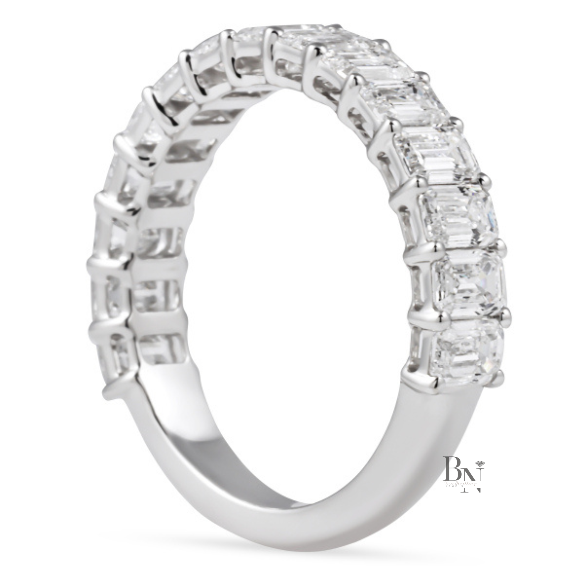 2CTW Emerald Cut Lab Diamond Wedding Band, 3/4 Eternity Airline Basket Ring, 4.1mm Anniversary Band (Copy)