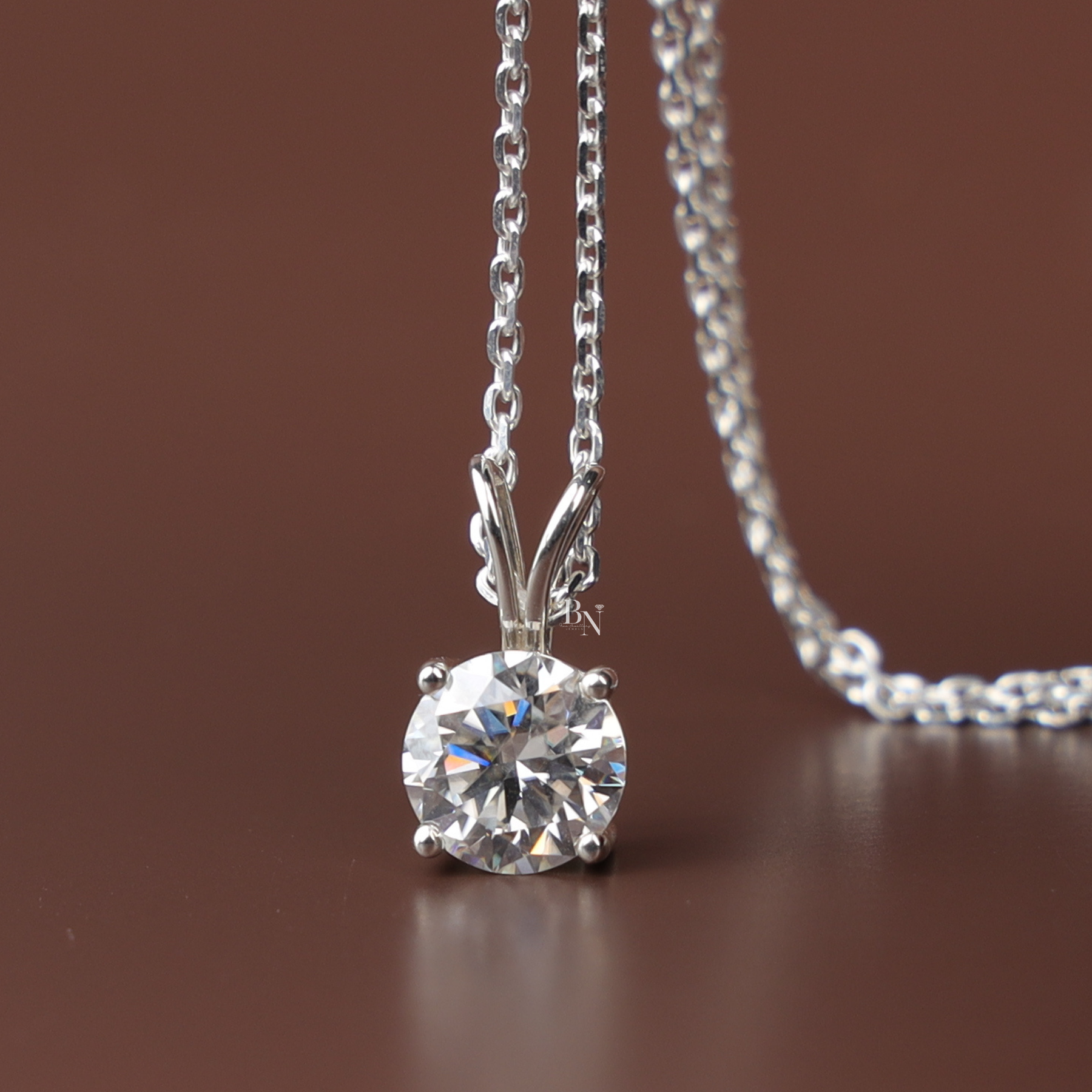 Lab Grown Diamond Pendant Necklace, 2 Carat Round Solitaire Necklace, Four Prong Diamond Charm