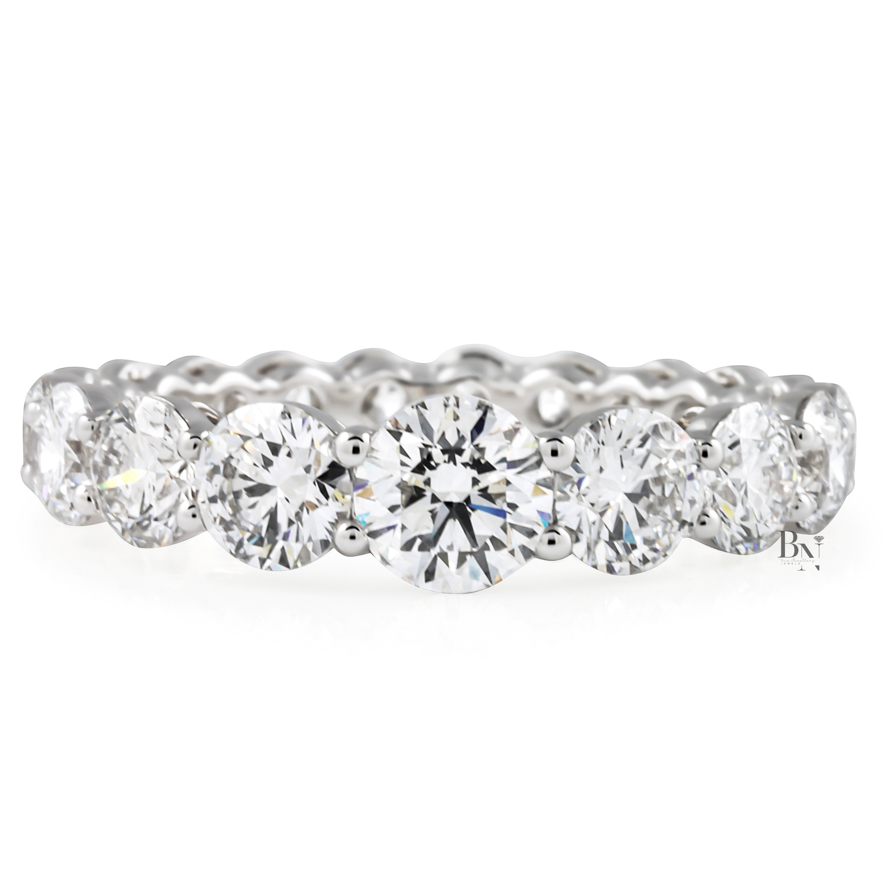 3.30ct Graduated Round Diamond Eternity Band, 14K Gold Tapered Wedding Ring, Shared Prong Lab Grown