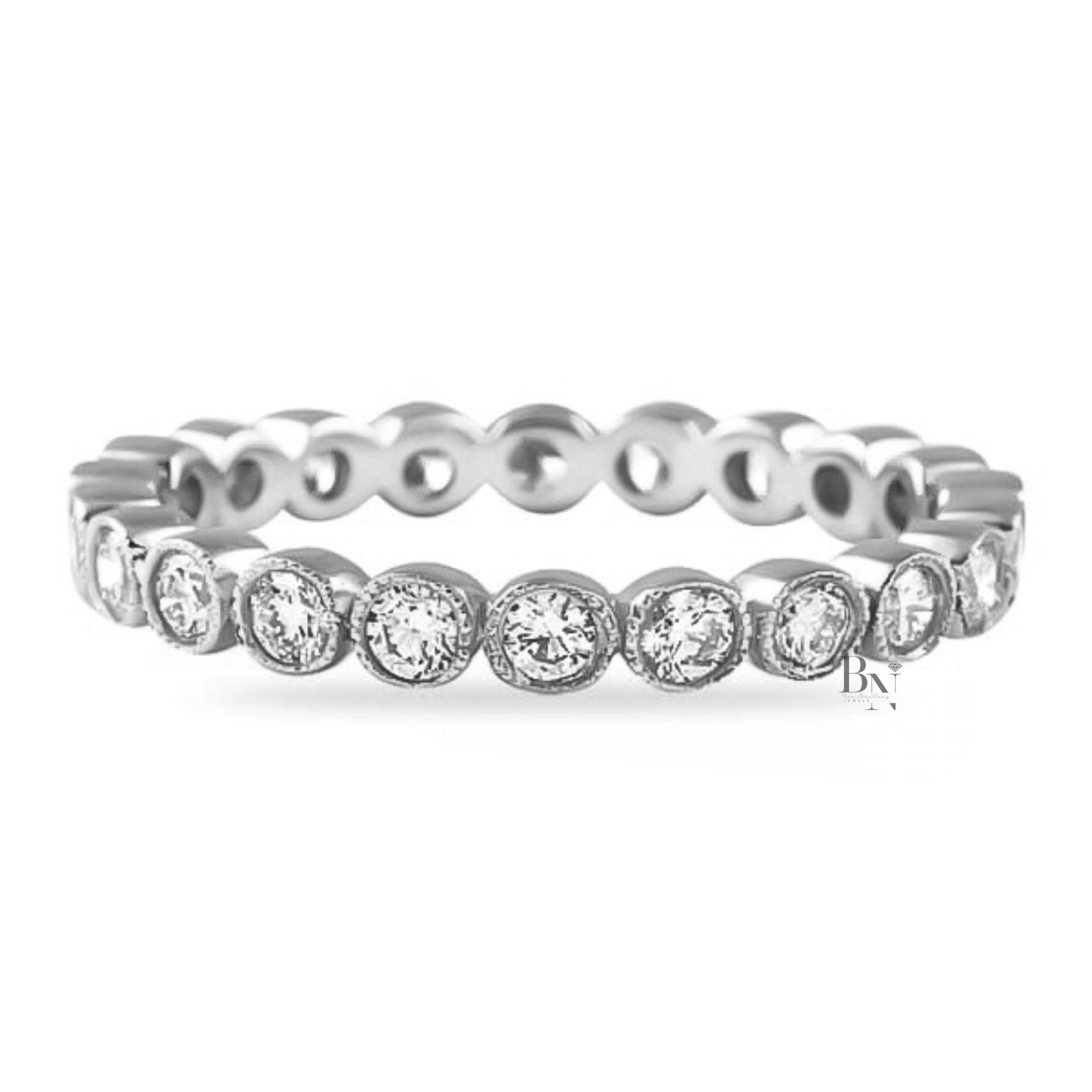0.75ct Bezel Eternity Band, Milgrain Rose Gold Wedding Ring, 2.5mm Vintage Style Low Profile Diamond Stacking Band