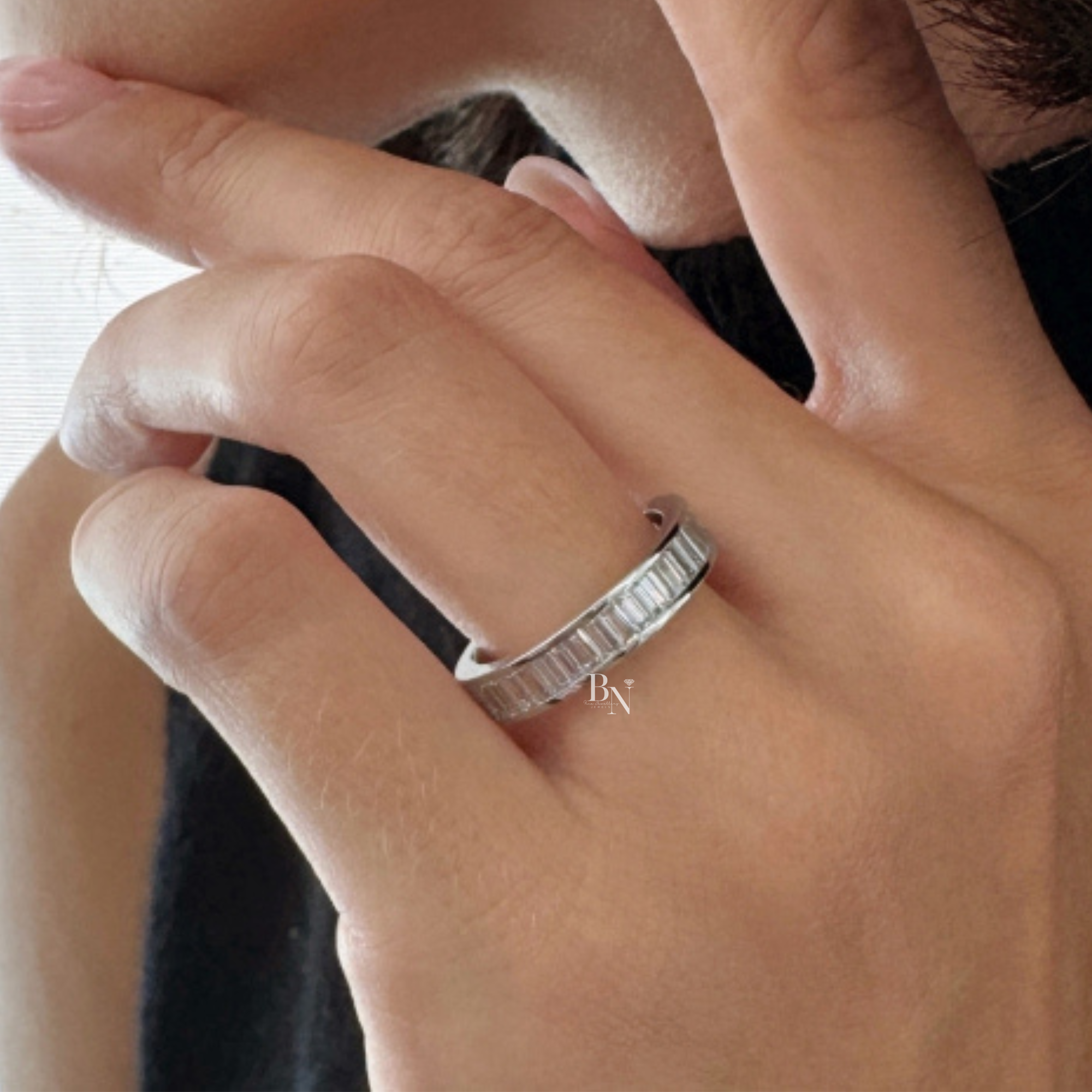 Baguette Lab Diamond Wedding Band, 3/4 Channel Set Eternity Ring, 1.5CTW 14K Gold Band, 4.3mm Wide