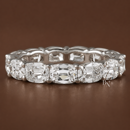 East West Antique Cushion Eternity Band, 4.10CT Lab Diamond Wedding Ring, Horizontal Shared Prong Band