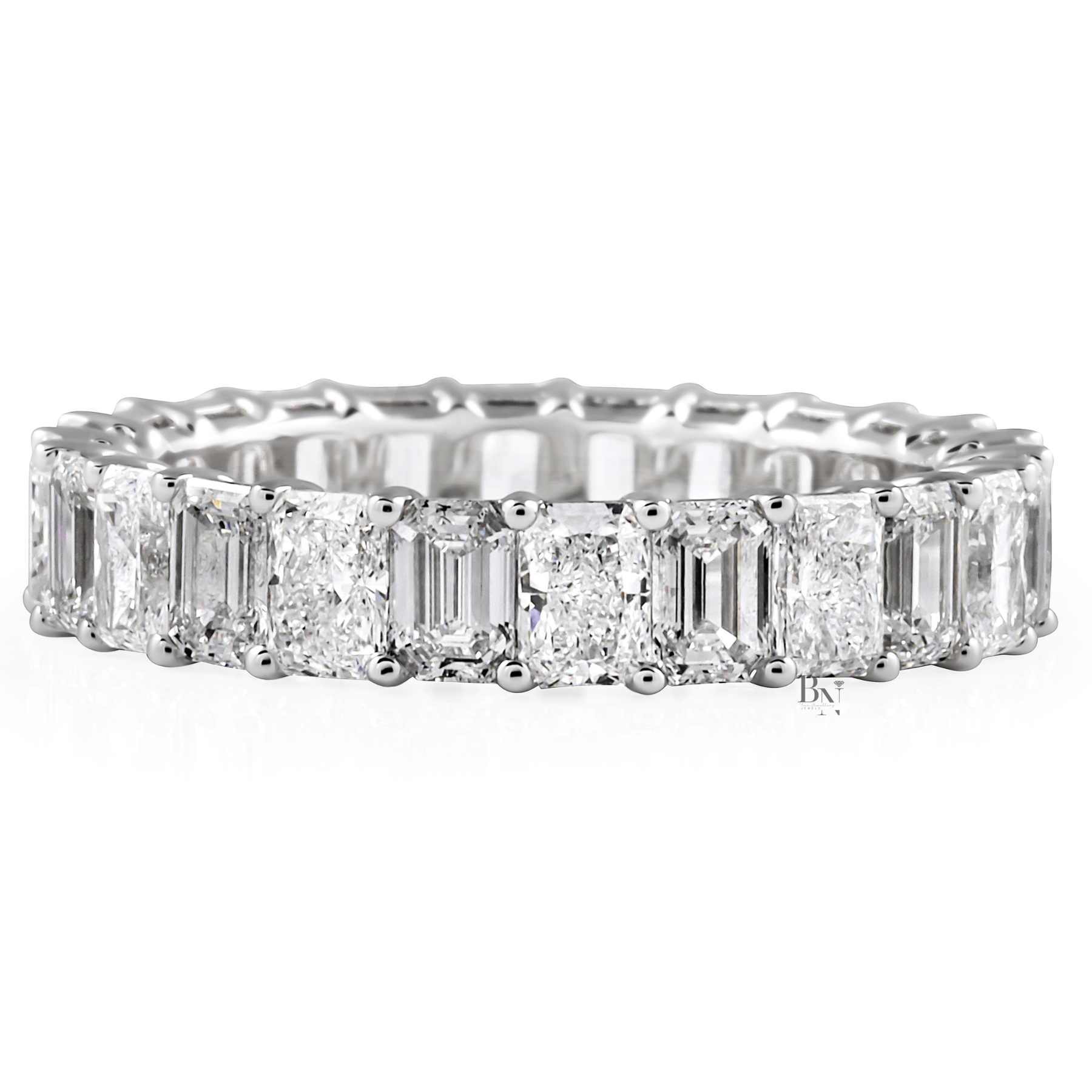 3.60CTW Alternating Emerald and Radiant Lab Diamond Band, Mixed Shape Full Eternity Ring, 14K Gold Wedding Band