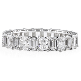 3.60CTW Alternating Emerald and Radiant Lab Diamond Band, Mixed Shape Full Eternity Ring, 14K Gold Wedding Band