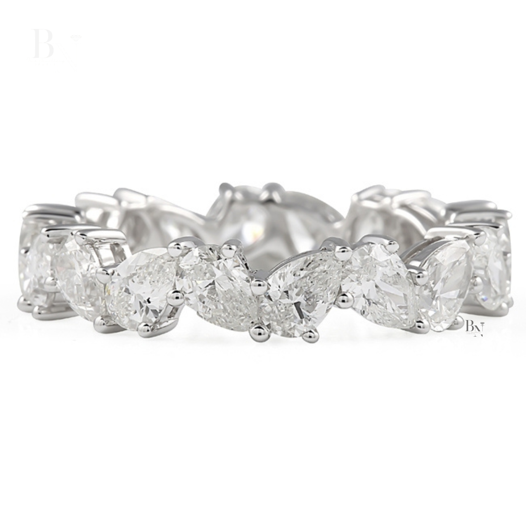 2.89ct Pear Lab Grown Diamond Eternity Band, 14K Gold Zig Zag Wedding Ring, 4.4mm Angled Statement Stacking Band (Copy)
